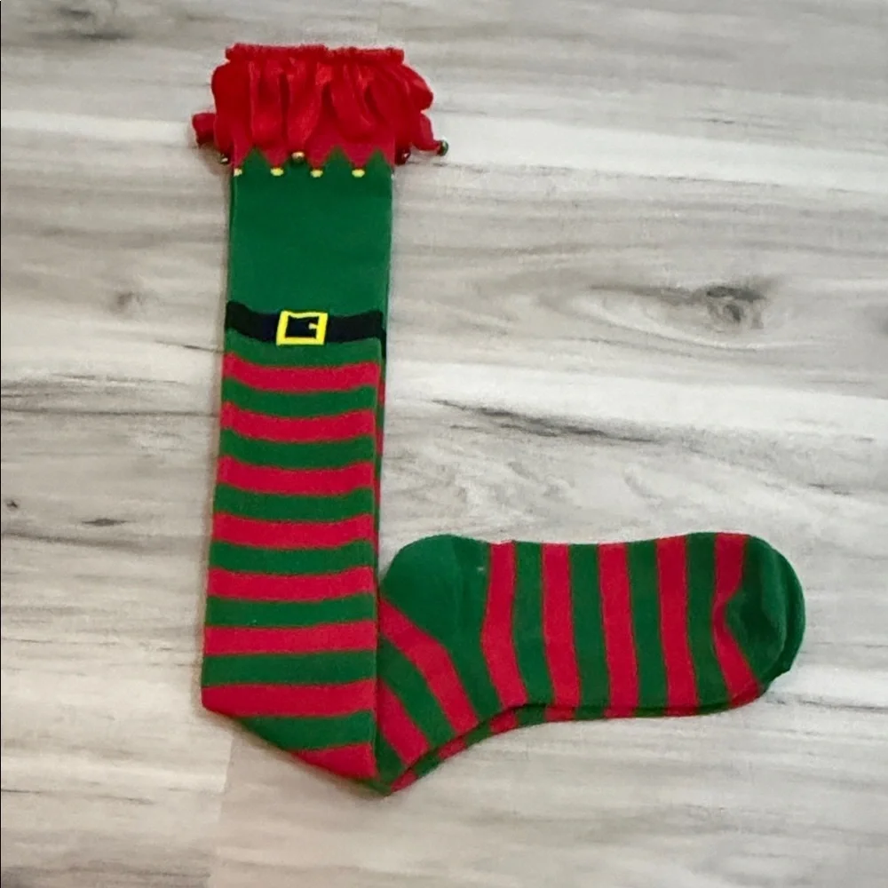 Festive Green and Red Striped Elf Socks OS